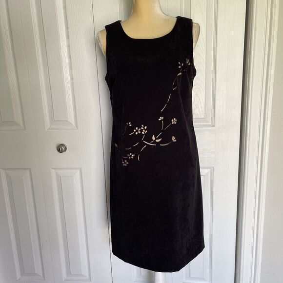 Vintage 90's Vision Apparel Black Dress Womens Size 8 Faux Suede Sleeveless - Picture 9 of 16